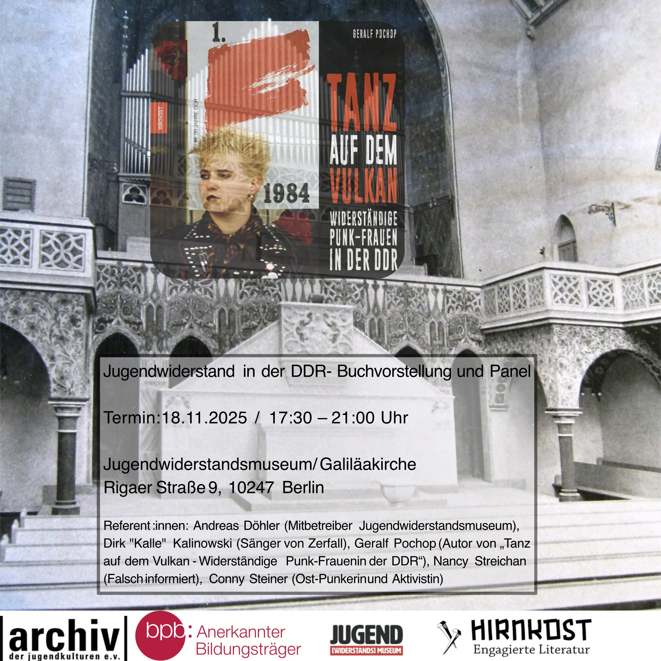 Jugendwiderstand in der DDR – Stimmen und Perspek tiven & Buchpräsentation -Tanz auf dem Vulkan – Widerständige Punk-Frauen in der DDR- Termin 18.11.2025 1730 – 2100 Uhr Jugendwiderstandsmuseum Ri